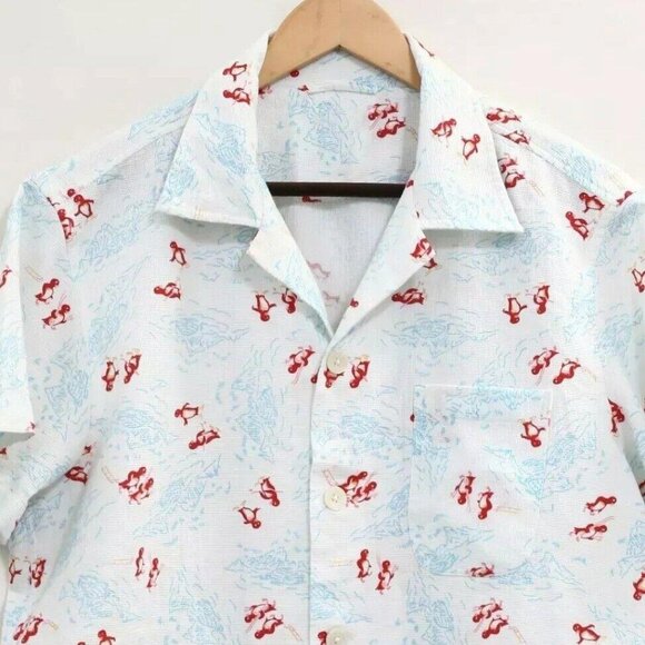 BODE Skiing Penguins Short Sleeve Men's Shirt Buttondown Printed Cotton L 276873 - Picture 5 of 7